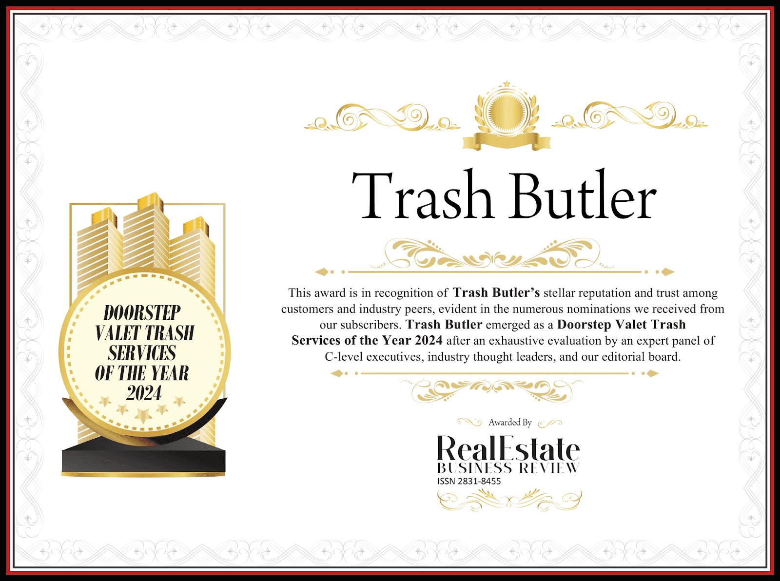 Trash Butler Real Estate Business Review Award